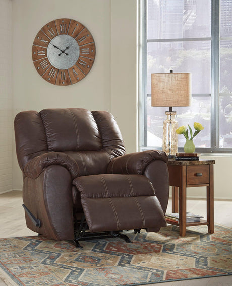 Ashley Walnut Rocker Base Exterior Handle Pillow Arm Polyester Rocker Recliner - Ella Furniture
