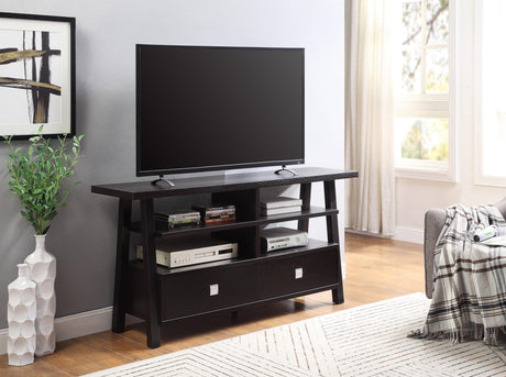 Jarvis Sleek And Modern Dark Brown Tv Stand Assembled Drawers, Media Consoles, Entertainment Cabinets, Angled Legs And Metal Drawer with Storage Doors for Living Room - Ella Furniture