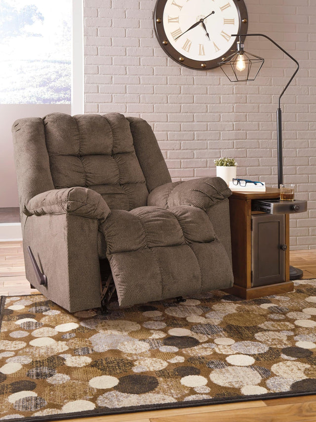 Drakestone Brown Metal Polyester Armchair Rocker Recliner (Heat/massage) - Ella Furniture