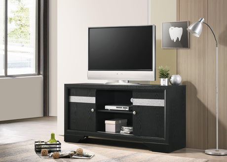 Regata Black/Silver Finish Modern Tv Stand, Entertainment Cabinet, Contemporary Style, Media Console With Wood Finish And Wood Legs with Storage Doors for Living Room - Ella Furniture