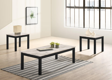 Thurner Marble-White 3-Piece Coffee Table Set, Sleek White Marble Top - Ella Furniture