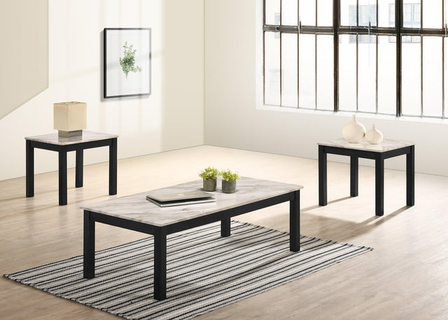 Thurner Marble-White 3-Piece Coffee Table Set, Sleek White Marble Top - Ella Furniture