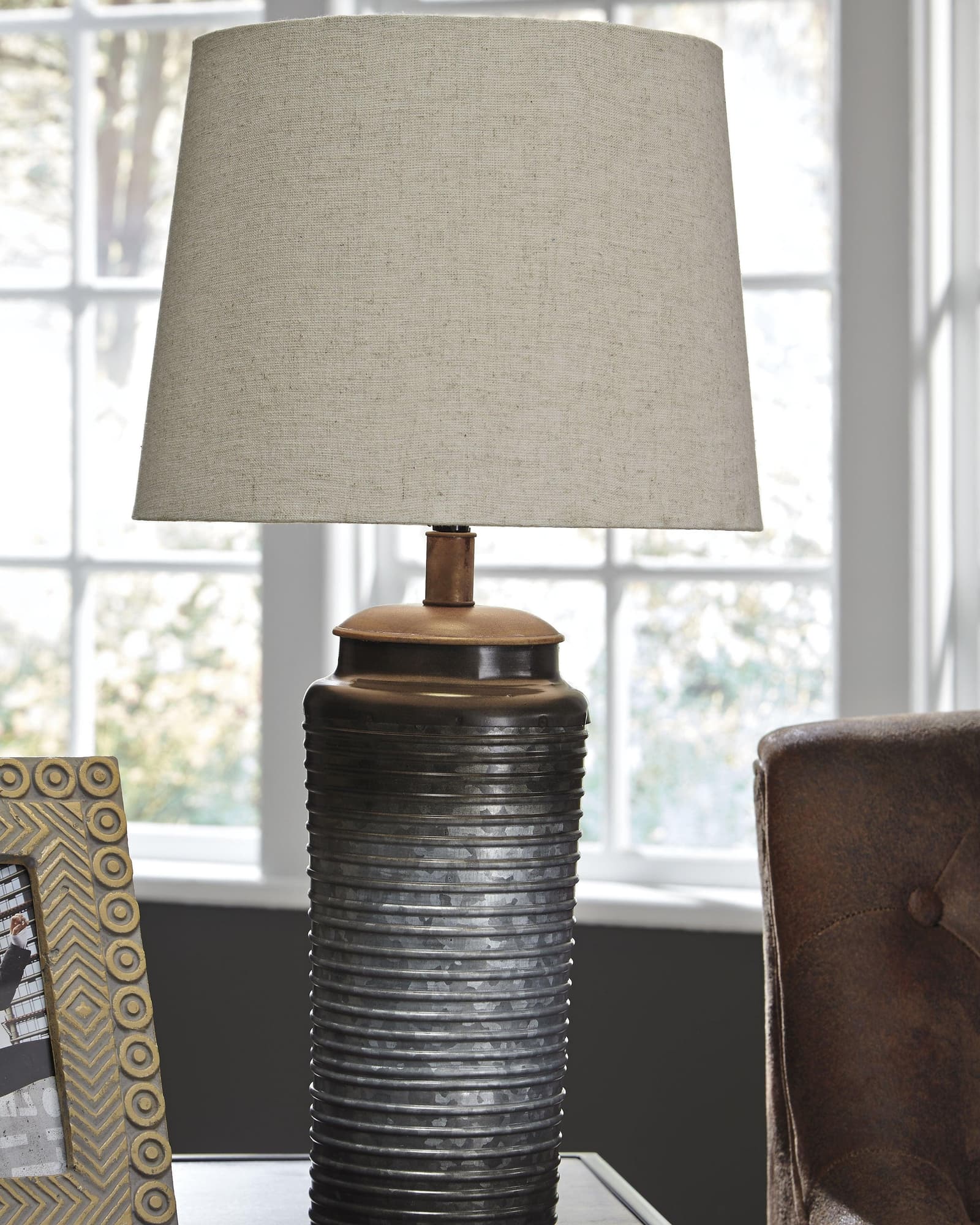 Norbert Gray Ombre Metal Table Lamp set of 2 with white fabric shades
