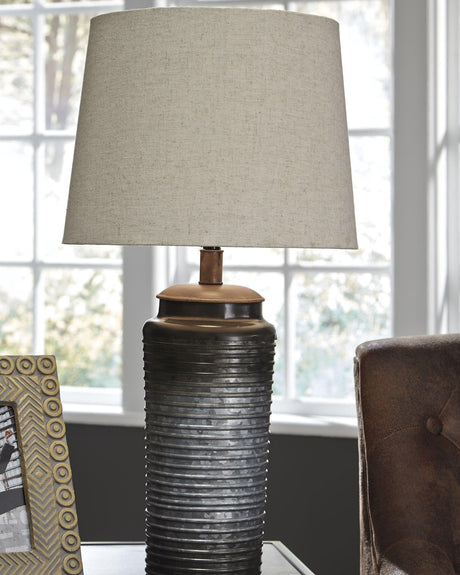 Norbert Gray Ombre Metal Table Lamp set of 2 with white fabric shades