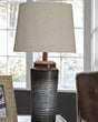 Norbert Gray Ombre Metal Table Lamp set of 2 with white fabric shades