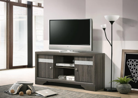 Regata Grey Finish Modern Tv Stand, Entertainment Cabinet, Contemporary Style, Media Console With Wood Finish And Wood Legs with Storage Doors for Living Room - Ella Furniture