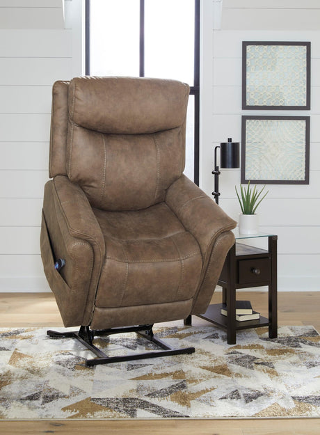 Ashley Lorreze Driftwood Faux Leather Armchair Contemporary Modern Power Lift Recliner (Heat/massage) - Ella Furniture