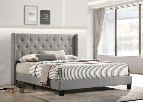 Elsy Gray Modern Transitional Solid Wood Fabric Upholstered Tufted Platform Queen Bed - Ella Furniture