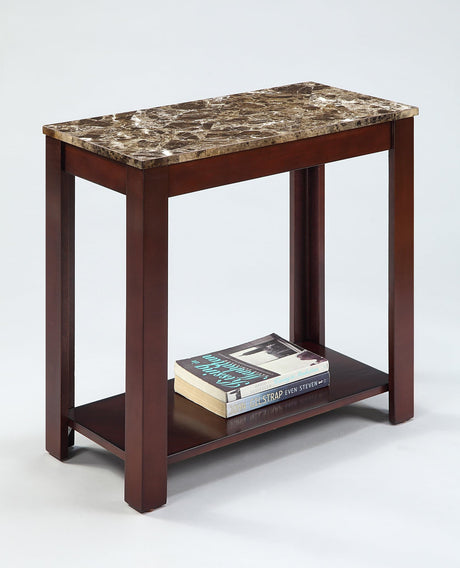 Devon Brown Marble-Top Rectangular Side Table, Global Storage, Faux Marble, Espresso Finish - Ella Furniture