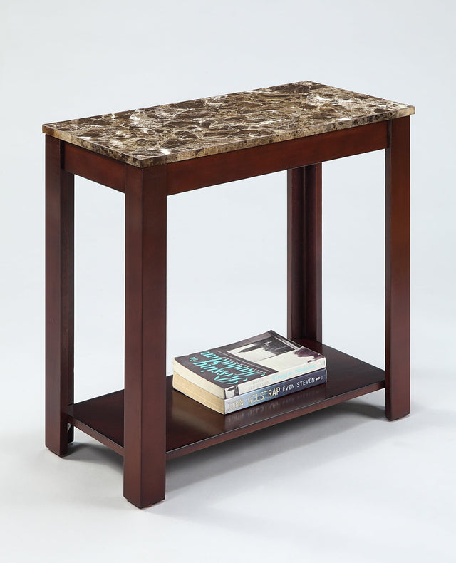 Devon Brown Marble-Top Rectangular Side Table, Global Storage, Faux Marble, Espresso Finish - Ella Furniture