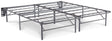Gray split king 2-piece foundation with metal frame and fabric covering, viewed from front angle