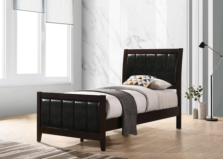 Carlton Twin Upholstered Panel Bed Cappuccino And Black - Ella Furniture