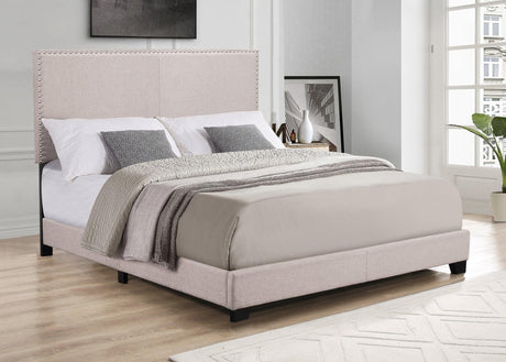 Sand Beige Modern And Traditional Solid Wood Linen Fabric Upholstered Panel Bed (Full) - Ella Furniture
