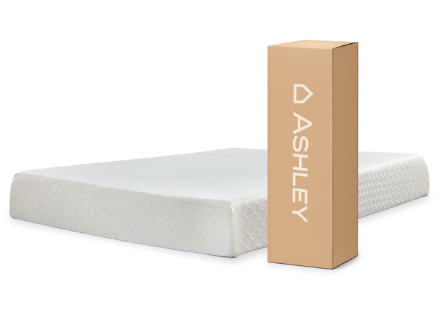 Full view of 10 Inch Chime Memory Foam White Full Mattress in a Box
