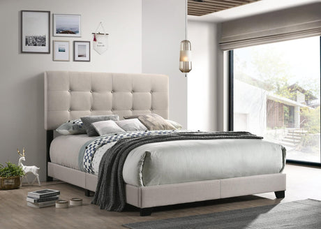 Mollai Beige/Cream Modern And Traditional Solid Wood Linen Fabric Upholstered Tufted Panel Bed (Twin) - Ella Furniture
