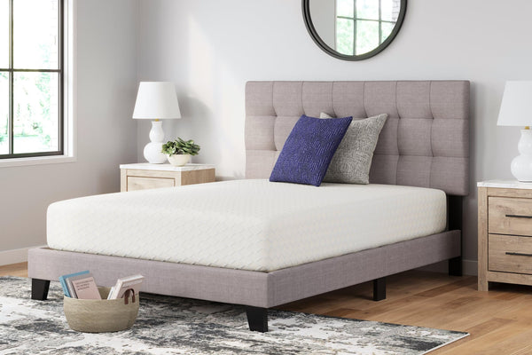 Front view of Chime 12-Inch Memory Foam Queen Mattress in white stretch knit fabric
