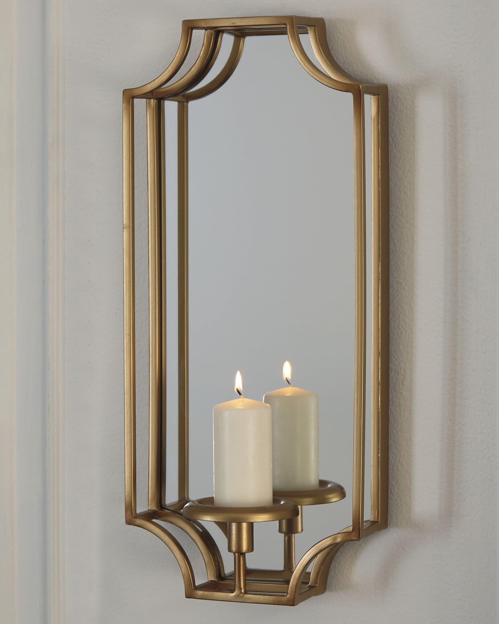 Dumi goldtone metal and mirrored glass wall sconce front view
