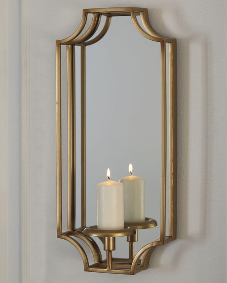 Dumi goldtone metal and mirrored glass wall sconce front view
