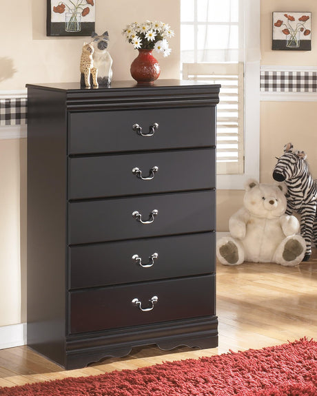 Huey Vineyard Black Chest of Drawers front view showing five drawers