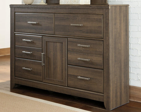 Juararo Dark Brown 6-Drawer Dresser with Cabinet front angle
