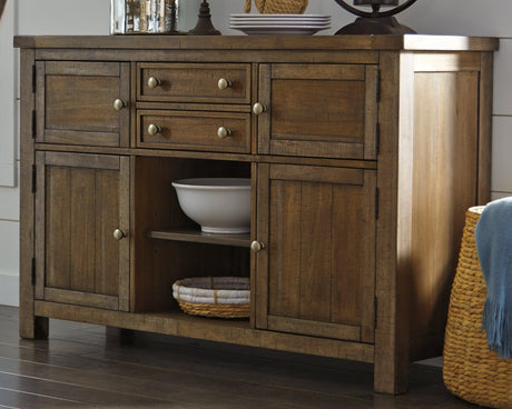 Moriville Grayish Brown Casual Dining Server front angle