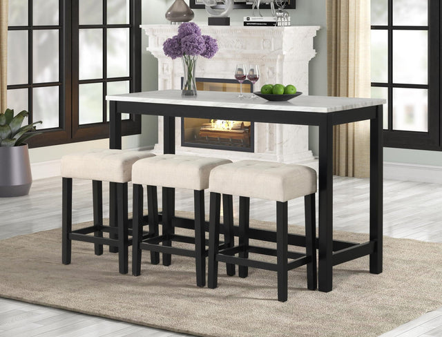 Gloria White Linen Modern Solid Wood And Veneers Pub Table + 3 Fabric Chair Set - Ella Furniture
