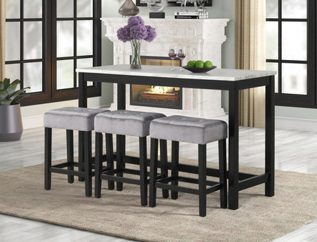 Gloria Gray Linen Modern Solid Wood And Veneers Pub Table + 3 Velvet Chair Set - Ella Furniture