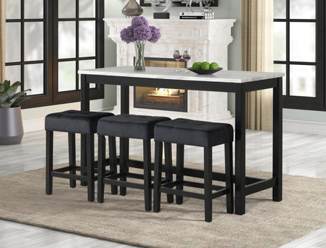 Gloria Gloria Black Linen Modern Solid Wood And Veneers Pub Table + 3 Velvet Chair Set - Ella Furniture