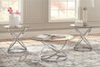 Hollynyx 3-piece table set with round clear tempered glass tops and chrome finish