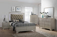 Lyssa Champagne Modern Faux Finish LED Fabric Upholstered Tufted Panel Bedroom Set - Ella Furniture