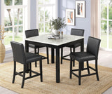 Dior Black PU Industrial Wood And Veneers Faux Marble Top Pub Table + 4 Faux Leather Chair Dining Set - Ella Furniture