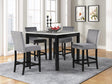 Dior Gray PU Industrial Wood And Veneers Velvet Marble Top Pub Table + 4 Velvet Chair Dining Set - Ella Furniture