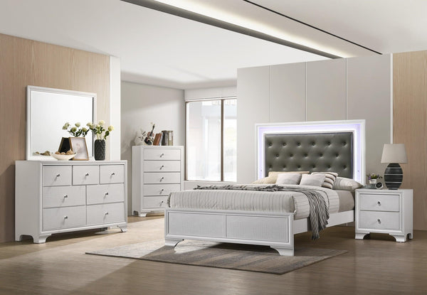Lyssa Frost LED Faux Leather Upholstered Tufted Panel Bedroom Set - Ella Furniture