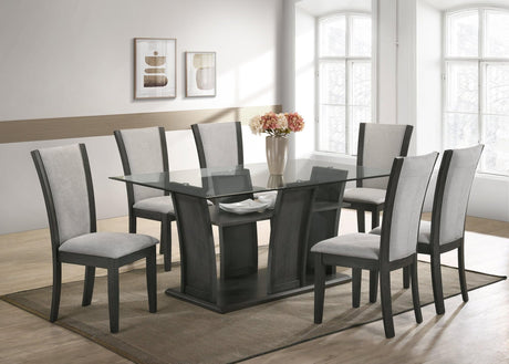 Florida Grey Modern Solid Wood And Rectangular Glass Dining Table + 6 Velvet Chair Set - Ella Furniture