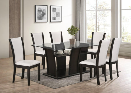 Florida White Modern Solid Wood And Rectangular Glass Dining Table + 6 Faux Leather Chair Set - Ella Furniture