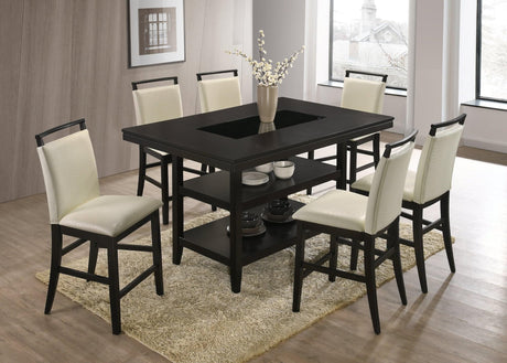 Tommy White Modern Solid Wood Faux Leather Counter Height Dining Table & 6 Chairs Set - Ella Furniture