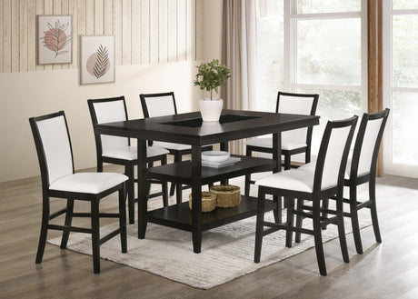 Condor White Modern Solid Wood Faux Leather Counter Height Dining Table & 6 Chairs Set - Ella Furniture