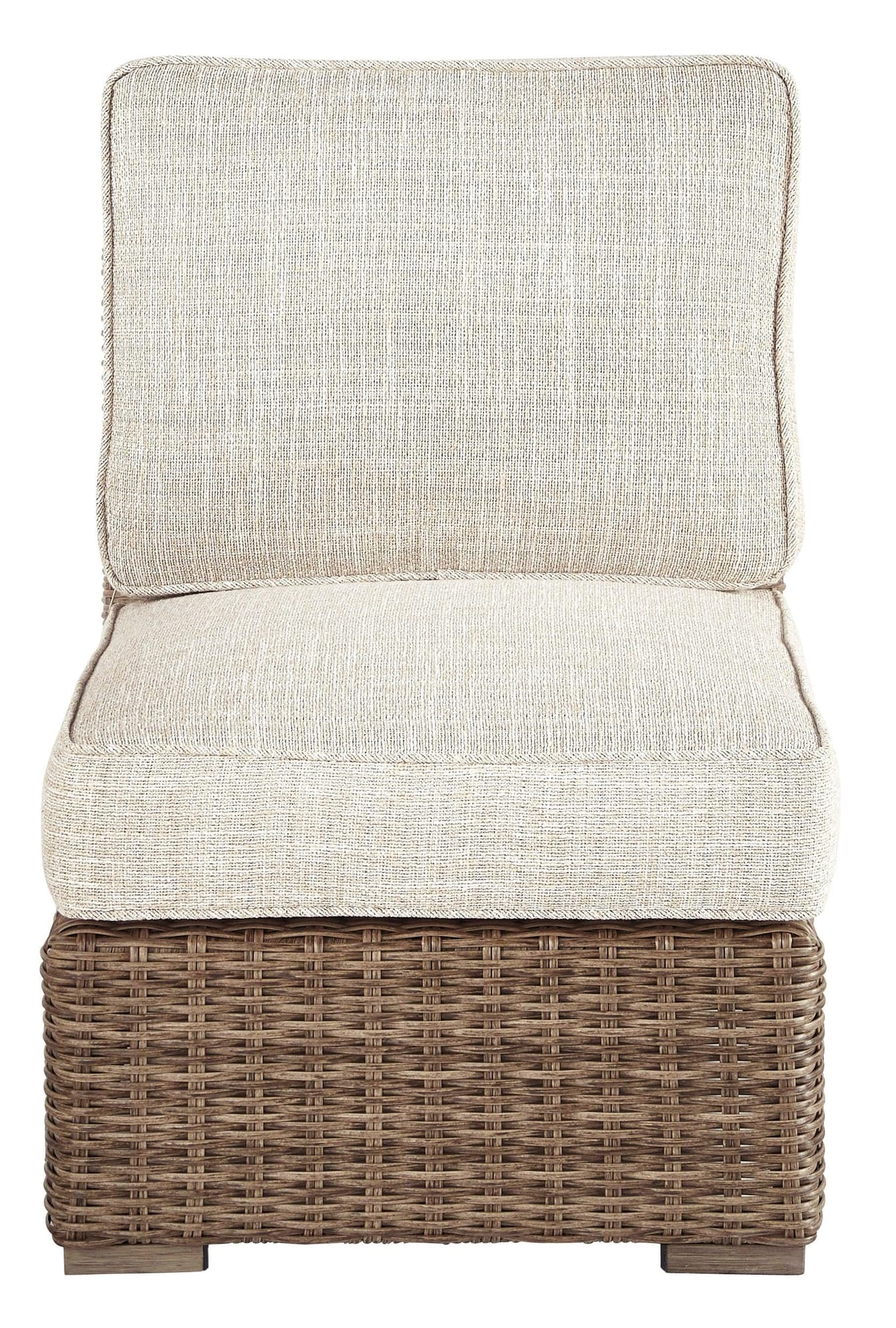 Beachcroft Beige Armless Outdoor Lounge Chair front angle