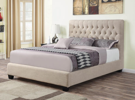 Chloe Tufted Upholstered Full Bed Oatmeal - Ella Furniture