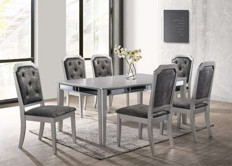 Travis Silver Glamour Metallic Glass Dining Table + 6 Chair Dining Set - Ella Furniture