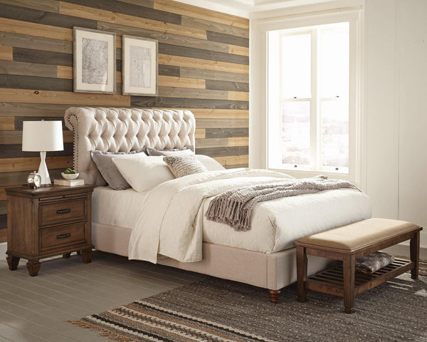 Devon Button Tufted Upholstered Full Bed Beige - Ella Furniture