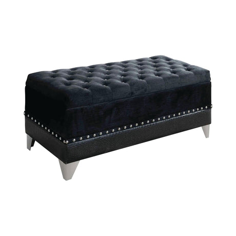 Barzini Tufted Rectangular Trunk With Nailhead Black - Ella Furniture