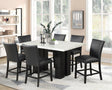 Stockholm Blue Contemporary Industrial Wood Faux Marble Faux Leather Pu Counter Height Dining Table + 6 Chair Set - Ella Furniture
