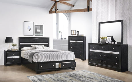 Regata Black/Silver Sleek And Modern, Wood Storage Platform Bedroom Set - Ella Furniture