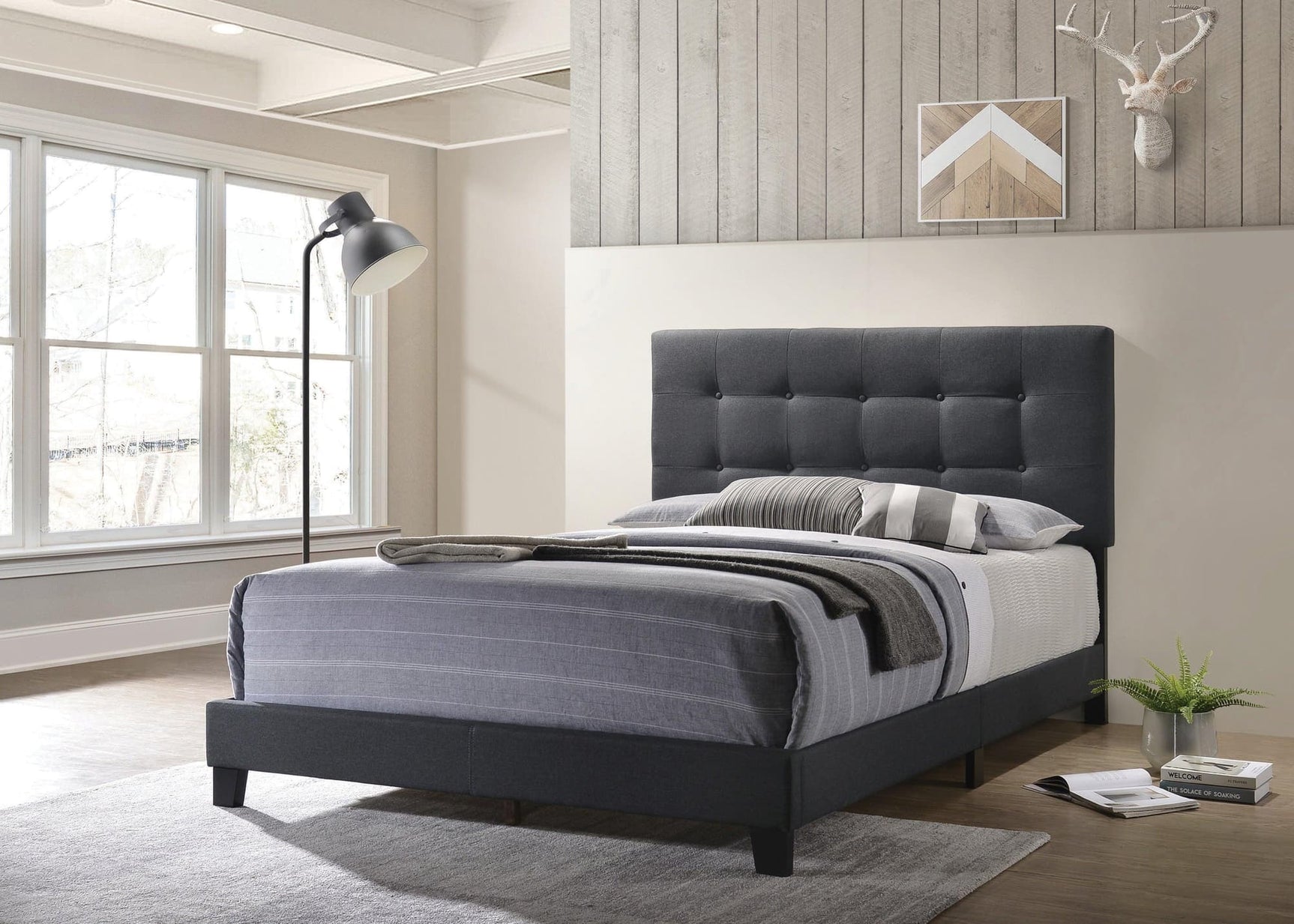 Mapes Tufted Upholstered Queen Bed Charcoal - Ella Furniture