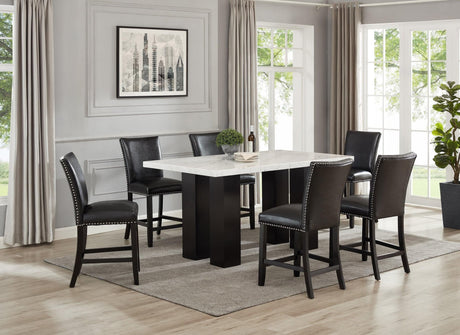 Finley Black Pu Parsons Faux Leather Solid Manufactured Wood Genuine Marble Counter Height Dining Table & 6 Chairs - Ella Furniture