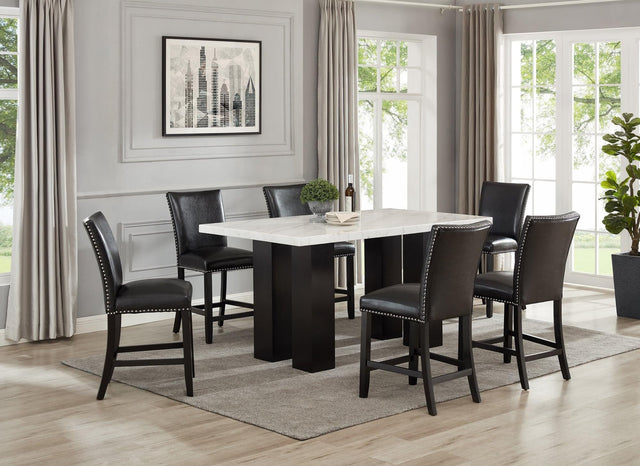 Finley Black Pu Parsons Faux Leather Solid Manufactured Wood Genuine Marble Counter Height Dining Table & 6 Chairs - Ella Furniture