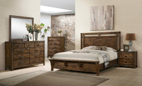 Curtis Brown Ructic Finish Modern, Wood Panel Bedroom Set - Ella Furniture