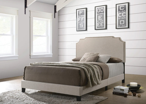 Tamarac Upholstered Nailhead Queen Bed Beige - Ella Furniture
