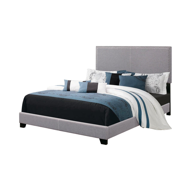 Boyd Eastern King Upholstered Bed With Nailhead Trim Charcoal - Ella Furniture